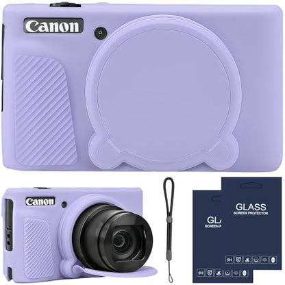 Camera Case for Canon PowerShot SX740/ SX730 Digital Camera,SX740 HS Case, Soft Silicone Protective Case Removable Lens Cover,Comes with 2 Screen Protectors and 1 Wrist Strap. (Lilac) - color: Lilac