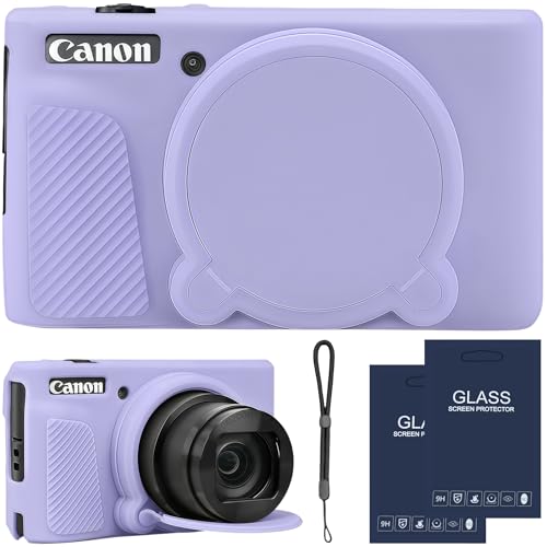 Camera Case for Canon PowerShot SX740/ SX730 Digital Camera,SX740 HS Case, Soft Silicone Protective Case Removable Lens Cover,Comes with 2 Screen Protectors and 1 Wrist Strap. (Lilac) - color: Lilac