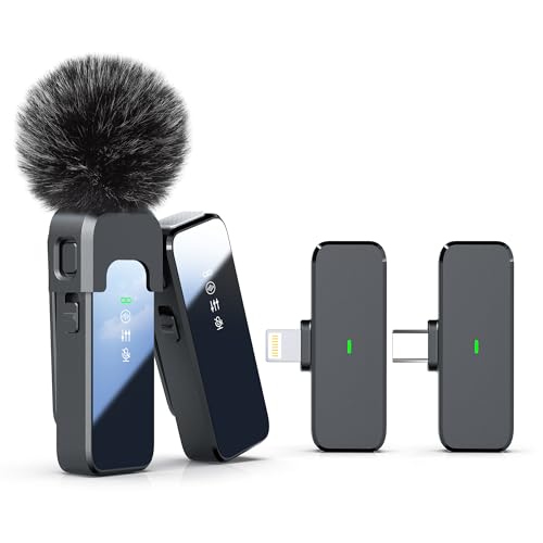 Rythflo Wireless Lavalier Microphone, Lightning & USB-C Receivers, 18H | For iPhone Android PC, Noise Cancellation, 100ft Transmission, 18H Battery, Wireless Lapel Microphone for Video Recording - color: Iron black