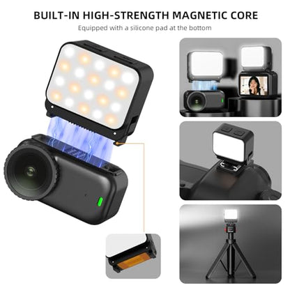 BRDRC Action 6 Magnetic Mini LED Fill Light, Photography Fill Video Lighting with Quick-Release Cold Shoe Adapter, 3 Color Modes, 4 Levels Brightness for DJI Osmo Nano Camera Accessories
