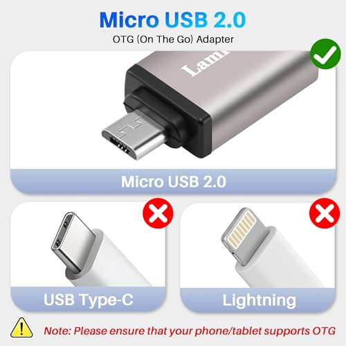 USB to Micro USB Adapter 2 Pack, Micro USB Male to USB 2.0 A Female OTG (On-The-Go) Converter Connector, Aluminum Alloy Shell, Compatible with Samsung Phone S7 S6, LG, Flash Drive, Mouse, Keyboard - style: 2 Pack