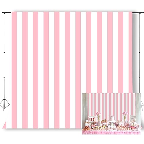 10x10ft Pink Stripes Backdrop Pink Girl Theme Backdrop Adult Lovers Artistic Portrait Background Taking Photos of Children Birthday Party Fabric KU230 - color: Pink, size: 10x10FT