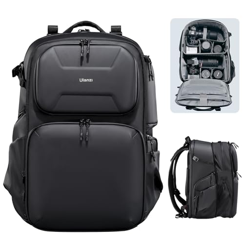 ULANZI BP10 35L Hardshell Camera Backpack, Professional Splash-proof Photography Camera Case Anti Theft Travel f Photographers Unisex Drone DSLR Mirrorless Camera Lens Tripod Holder 17'' Laptop Black