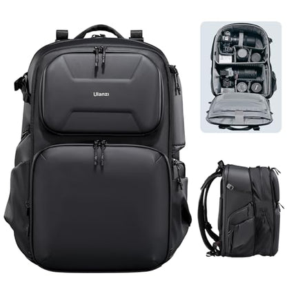 ULANZI BP10 35L Hardshell Camera Backpack, Professional Splash-proof Photography Camera Case Anti Theft Travel f Photographers Unisex Drone DSLR Mirrorless Camera Lens Tripod Holder 17'' Laptop Black