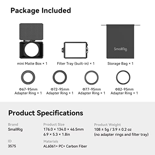 SmallRig Mini Matte Box Lite with Carbon Fiber Top Flag, Compatible with 67mm/ 72mm/ 77mm/ 82mm Lenses for DSLR and Mirrorless Camera - size: Mini Matte Box Lite