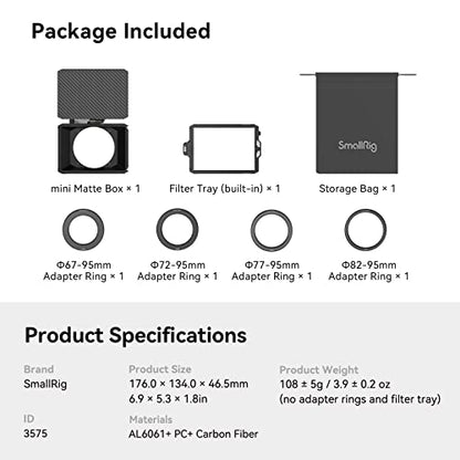 SmallRig Mini Matte Box Lite with Carbon Fiber Top Flag, Compatible with 67mm/ 72mm/ 77mm/ 82mm Lenses for DSLR and Mirrorless Camera - size: Mini Matte Box Lite