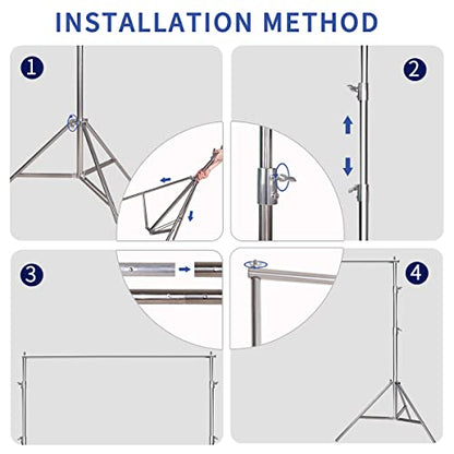 8.5 * 10 FT Stainless Steel Backdrop Stand,Photo Video Adjustable Background Support System Stand Kit with Carry Bag for Parties,Wedding,Photography Studio