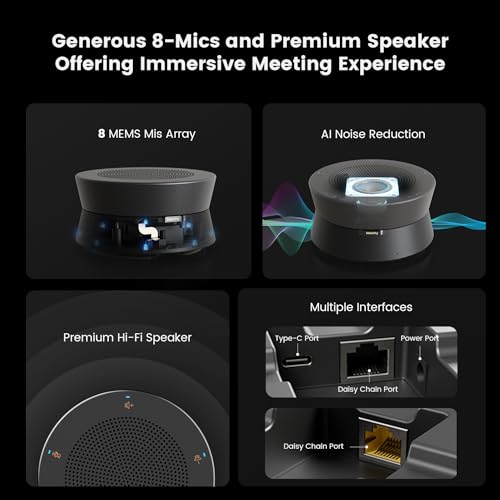 Nearity A20Sx4 Conference Speaker and Microphone, USB Speakerphone w/8 Mics, 16ft Voice Pickup, AI 2.0 Noise Cancelling, USB Speakermic with Daisy Chain, Works with Microsoft/Teams/Google Meet - color: US-A20S-4PACK