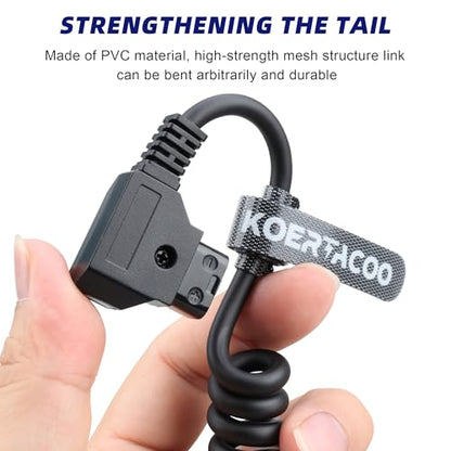 D-Tap 1×3 Power Splitter Adapter with Voltage Display & 1/4 Mounting Screws for V-Mount/Gold Mount Battery,Camera Cage,Video Transmission, Monitor, BMPCC 4K/6K, etc. (Coiled Cable Version)