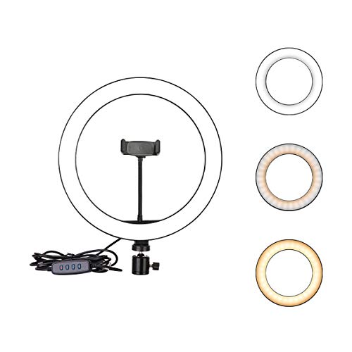 Ring Light OEBLD Dimmable with 3 Light Modes & 10 Brightness Level 360° Rotae LED Ring Fill Lights for Phone Live Stream Makeup YouTube Video Shooting (C(10'' Ring Light with Clip)) - size: C(10