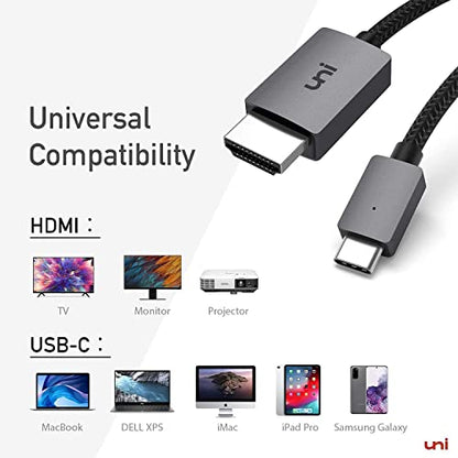 uni USB C to HDMI Cable 3FT 4K@30Hz, ONE-Way USB Type C Host to HDMI Cable, [Thunderbolt 3/4 Compatible] with MacBook Pro/Air, iPhone 15 Pro/Max, Galaxy S8-S24, Surface Book 2, XPS, Chromebook - size: 3FT