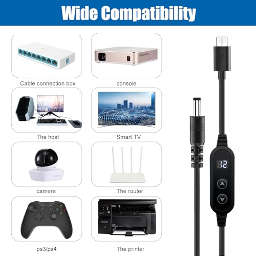 USB C to DC 5V/9V/12V/15V/20V Cable with 8 DC Conversion Heads and LED Display Screen, USB to DC Power Cable for use with PD Charger and PD Power Bank for Speakers, routers, laptops (3.9ft) - color: Black-65W usb c to dc cable