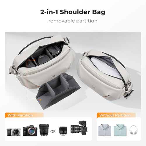 K&F CONCEPT Camera Sling Bag, Lightweight Camera Bag for Mirrorless/DSLR, Foldable Side Pocket & Quick-Access Front Pocket, Adjustable Divider, Camera Bags for Photographers, White, 7L - color: White
