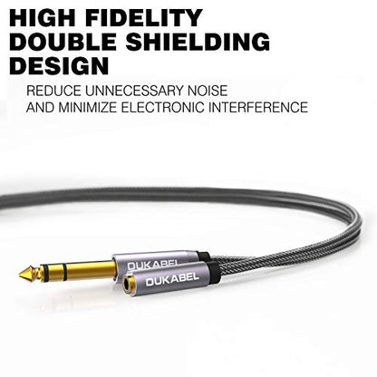 DUKABEL TopSeries Long 6.35mm (1/4 inch) to 3.5mm (1/8 inch) Headphone Jack Adapter -8ft (2.4m) 1/8 Female to 1/4 Male Extension Cable 3.5 to 6.35 for Mixer Guitar Piano Amplifier Speaker and More - size: 240 cm