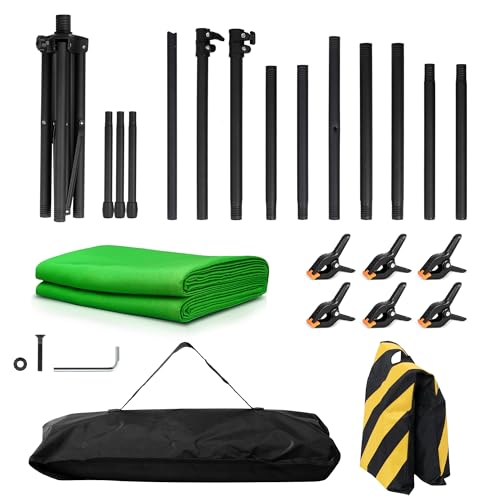 Green Screen Backdrop with Stand, 8x7.2ft Portable Greenscreen Background with Stand, T-Shape Green Screen Stand kit with 6 Spring Clamps, Sandbag, Carry Bag for Zoom, Video - size: 8x7.2 FT