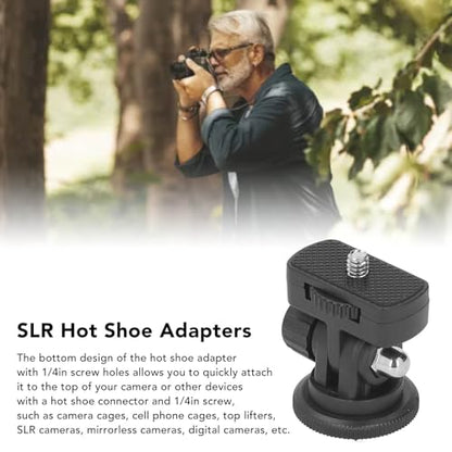 Gavigain Hot Shoe Mount Adapter Mini Ball Head Cold Shoe Mount Adapter 1/4" Screw 180 Degree Swivel for DSLR Camera, Camcorder, Microphone, Video Monitor