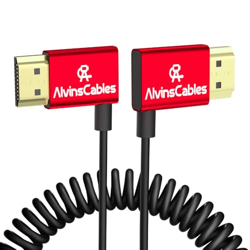 Alvin's Cables 8K HDMI Cable 2.1 48Gbps High Speed Φ2.4mm Ultra-Thin HDMI 8K@60Hz 4K@120Hz for Sony A7 A9, BMPCC, for Canon C70, for Atomos Ninja, for SmallHD, Left to Right Angle Coiled Cable - color: Left to Right, size: 11.8in-31.5in Coiled