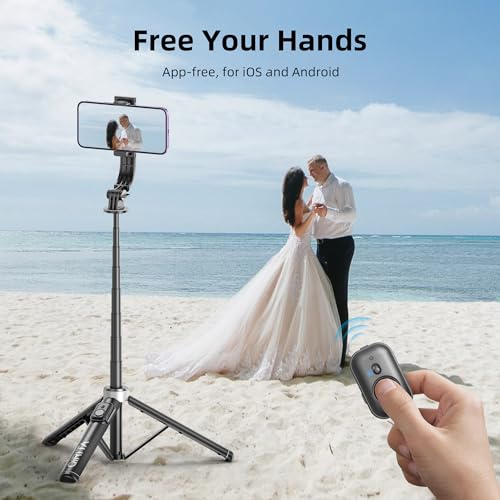 51" Selfie Stick Tripod, Extendable Cell Phone Stand with Remote, Aluminum Alloy Smartphone Travel Tripod Phone Stand for iPhone 15/14/13/12 Pro Max, Samsung, Huawei, GoPro - color: Black, size: 51in-Aluminum Pole