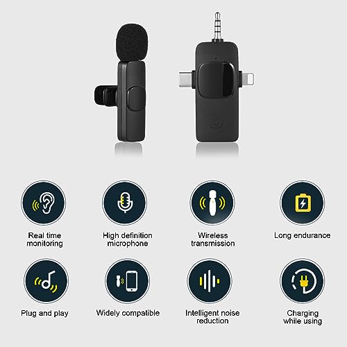 Wireless Lavalier Microphone Set, Omnidirectional High Sensitivity Pickup, Rechargeable Lithium Battery Design, One-Click Connection, Intelligent Noise Reduction, Ideal for Indoor Use