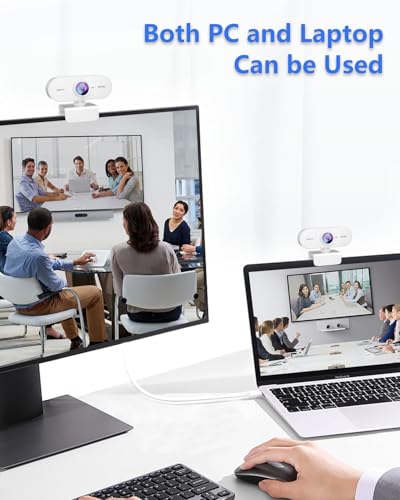 Webcam 1080P HD,Web cam with Microphone, Noise Cancellation, Wide-Angle Lens, Auto Light Correction, Plug & Play USB Webcam for Laptop, Desktop, PC, Mac, Zoom, Skype, Streaming,White