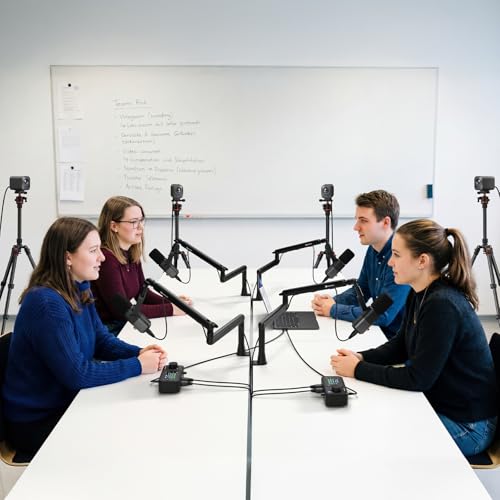 NearStream PodKit Quad, Podcasting Quad Kit, Podcast Bundle Includes 4 VM20 Streaming Camera, 4 AM25X Microphone, 4 ST20 Boom Arm, 2 AMIX40U Audio Mixer, 4 Camera Tripod and 4 XLR Cables - style: Podcasting Quad Kit