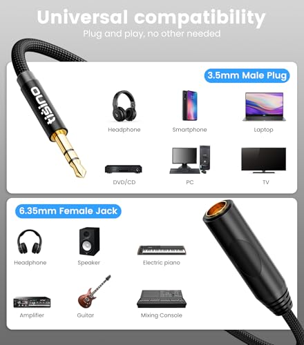 Tisino 1/4 to 3.5mm Adapter, 1/4" Female to 1/8" Male Stereo Audio Adapter for Headphone, Amplifiers, Guitar, Amp etc. - 10ft/3m - size: 10 feet