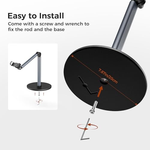MoKo Overhead Tripod for iPhone, Heavy Duty Aluminum Overhead Phone Mount, Angle & Height Adjustable, Telescopic Arm, Overhead Phone Stand for Recording, Live Streaming, Cooking, Filming (Clip)