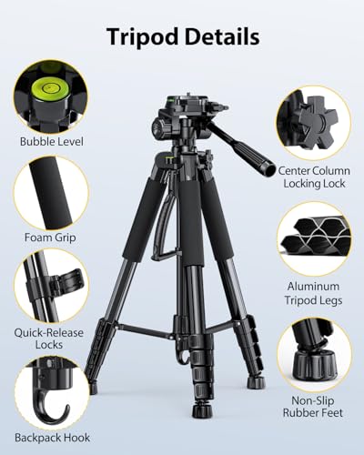 UBeesize 67” Camera Tripod with Travel Bag, Cell Phone Tripod with Bluetooth Remote and Phone Holder, Compatible with All Cameras, Cell Phones, Projector, Webcam, Spotting Scopes - size: 67Inches