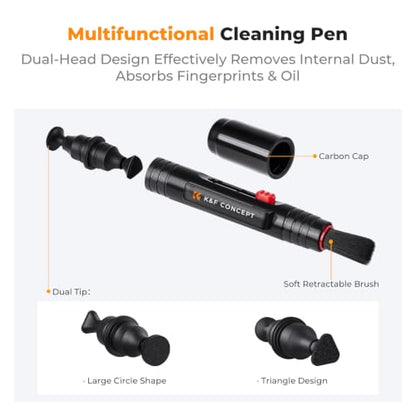 K&F CONCEPT 10-in-1 Camera Lens Cleaning Kit for DSLR Camera Lens Filter Cell Phones with Advanced Silicone Air Blower*1+Short Nozzle*1+Long Nozzle*1+Cleaning Cloth*6+Cleaning Pen*1+15ML Cleaner*1