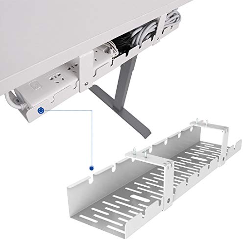 FLEXISPOT Under Desk Cable Management Tray, Metal Raceway Wires Cable Tidy Organizer Office and Home Cable Tray Use for Standing Desk (White) - color: White, size: 19.7x4.7in