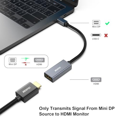 BENFEI Mini DisplayPort to HDMI Adapter 4K, Thunderbolt 2 to HDMI Adapter Compatible for MacBook Air/Pro, Microsoft Surface Pro/Dock, Monitor, Projector[Gold-Plated Connectors& Aluminium Shell] - size: 1 Pack, style: 4K@30Hz