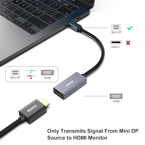 BENFEI 2 Pack Mini DisplayPort to HDMI Adapter 4K, Thunderbolt 2 to HDMI Adapter Compatible for MacBook Air/Pro, Microsoft Surface Pro/Dock, Monitor, Projector[Gold-Plated Connectors& Aluminium Shell] - size: 2 Pack, style: 4K@30Hz