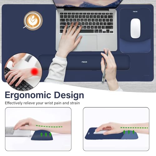 MOSISO Keyboard Mouse Pad Set, Large Gaming Mouse Pad&Rectangular Keyboard Wrist Rest&Mousepad with Wrist Rest&Coaster, Ergonomic Non-Slip&Easy Typing Pad with Curved Silicone Lining, Navy Blue - color: Navy Blue