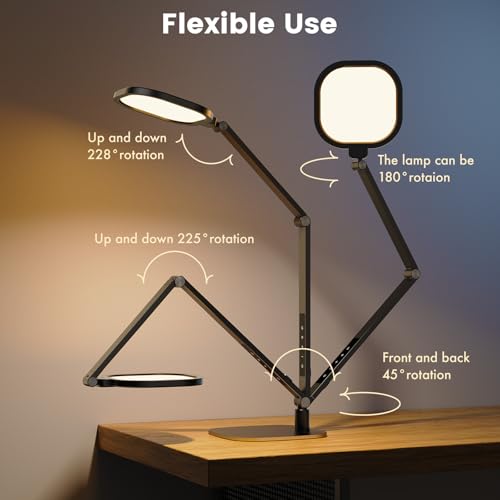 LitONES LED Desk Lamp for Home Office, 15W Desk Light with CRI >95, Memory & Timer Function, 1200LM Dimmable Computer Light for Video Calls, Conference, Reading, Study (Black-2packs) - color: Black - 2 Packs