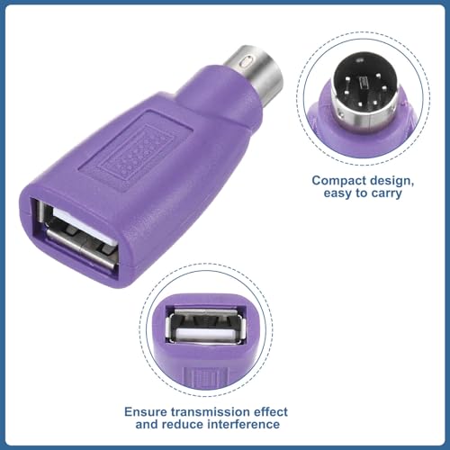 MECCANIXITY 2 Pcs PS/2 to USB Port, PS/2 Male to USB Female Adapter for Wired Mouse Keyboard Desktop PC Laptop Notebook, Green/Purple