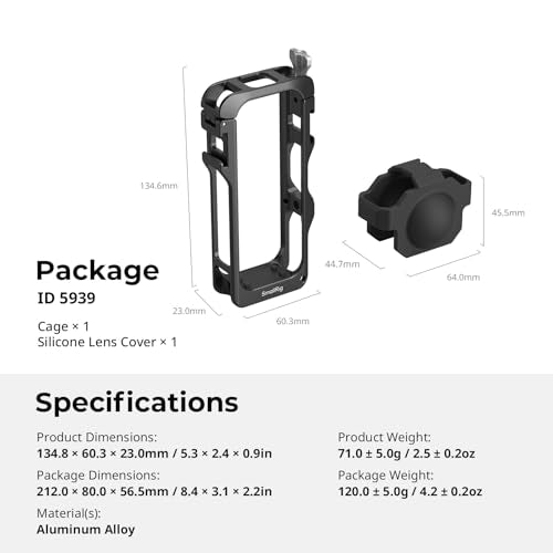 SMALLRIG Cage for Insta360 X4 Air Accessories, Aluminum Alloy Protective Case for Insta360 X4 Air Quick Release, Built-in Cold Shoe Mounts & 1/4" Threads, with Silicone Lens Cover - 5939 - style: for Insta360 X4 Air