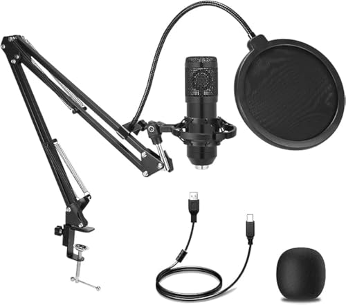 Condenser Microphone,Professional Cardioid Studio Streaming Podcast PC Computer USB Microphone Set with Adjustable Mic Suspension Scissor Arm for Broadcasting,Gaming, YouTube,Meeting