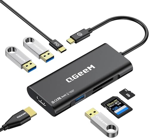 USB C Hub, QGeeM USB 4k to HDMI Adapter, 7 in 1 USB-C Dongle with 100W PD,USB 3.0, Card Reader, Compatible for MacBook iPhone 15/17 Ipad Pro max,Chromebook Laptop USB Type C Dock-Black - color: Deep Black