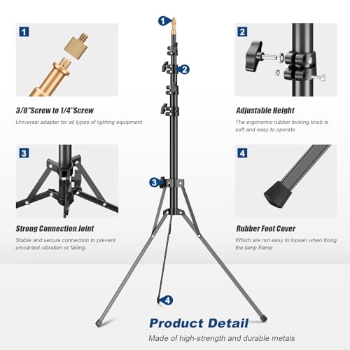 Godox Light Stand 210CM/83.9 in Extendable Photography Light Stand with 1/4” & 3/8” Universal Screw Reversible Portable Studio Lighting Tripod with Carry Bag Portable for Strobe Light Camera Softbox - size: 83.9in