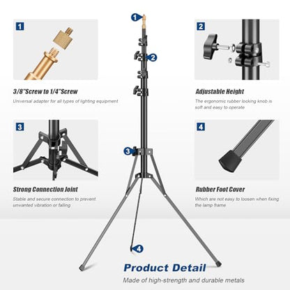 Godox Light Stand 210CM/83.9 in Extendable Photography Light Stand with 1/4” & 3/8” Universal Screw Reversible Portable Studio Lighting Tripod with Carry Bag Portable for Strobe Light Camera Softbox - size: 83.9in