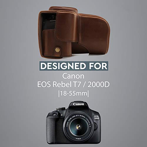 MegaGear MG1608 Ever Ready Leather Camera Case compatible with Canon EOS Rebel T7 (18-55mm), 2000D (18-55mm) - Dark Brown - color: Dark Brown