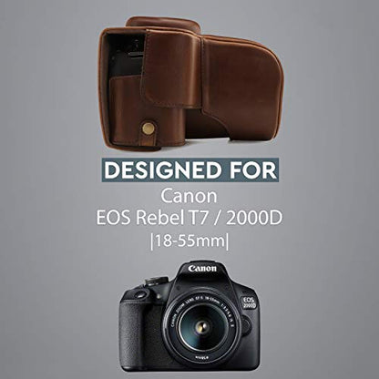 MegaGear MG1608 Ever Ready Leather Camera Case compatible with Canon EOS Rebel T7 (18-55mm), 2000D (18-55mm) - Dark Brown - color: Dark Brown