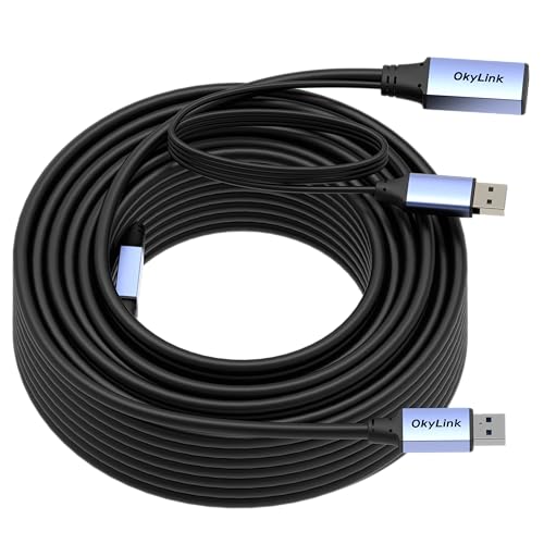 OkyLink Active USB 3.0 Extension Cable A to A, Male to Female 65ft | 20m, 3.2 Gen1, with Power Cable, 5Gbps, Plug and Play,for Professional, Industrial Printer - color: USB3.0(5Gbps), size: 65ft (20m)