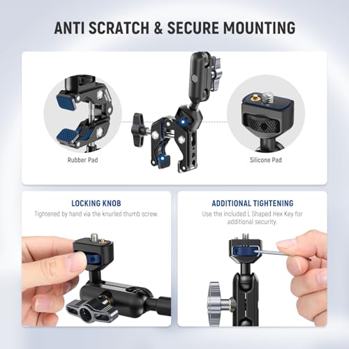 NEEWER UA057 22" Magic Arm w Clamp, Overhead Desk Camera Phone Mount Articulating Arm, 1/4" 3/8" Threads for ARRI Compatible with iPhone DSLR Action Camera Light, LP40 Photo Studio Light Box Included