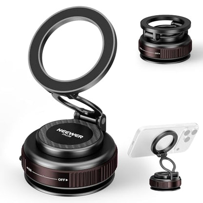 NEEWER Vacuum Suction Cup Mount, 360° Adjustable Magnetic Cell Phone Holder Stand Compatible with MagSafe iPhone, Quick Release for Your Car POV Dash Windshield Gym Desk Video Recording, PA138 - style: PA138
