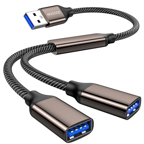 MOGOOD USB 3.0 Splitter 1 in 2 Out, 5Gbps Y Cable, Aluminum Shell & Braided Nylon, Durable USB Port Expander Hub for Laptop, Mac, PC, TV, PS5, Printer – Not for CarPlay/Android Auto - size: 1pack