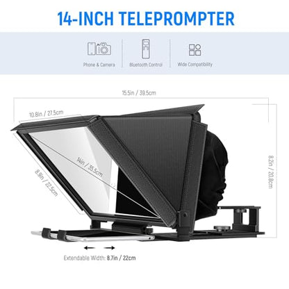 NEEWER X12 14 inch Aluminum Alloy Teleprompter for iPad Tablet Smartphone DSLR Cameras with Remote Control, Carry Case, APP Compatible with iOS/Android for Online Teaching/Vlogger/Live Streaming - style: X12