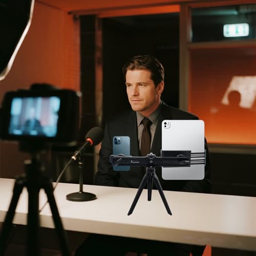 Dual Holder Smartphone and Tablet Tripod Mount Adapter, Universal 360° Rotation Adjustable Clip Stand for Vlog Live Streaming Video Recording, Compatible with 1/4'' Screws, Black - style: Phone and Tablet Holder