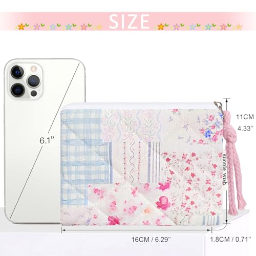 Cotton Quilted Floral Coin Purse Digital Camera Pouch with Cute Prints Zipper for Women Girls (FLOWER PATCH) - color: FLOWER PATCH
