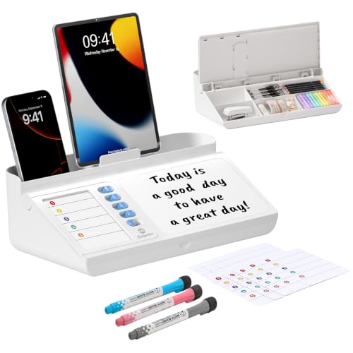 Desktop Whiteboard with Storage, White Dry Erase Board with Drawer & Phone Tray, Desk Board with Marker Holder, Memo Notepad to Do List for Home Office School Supplies - Blue - color: Blue
